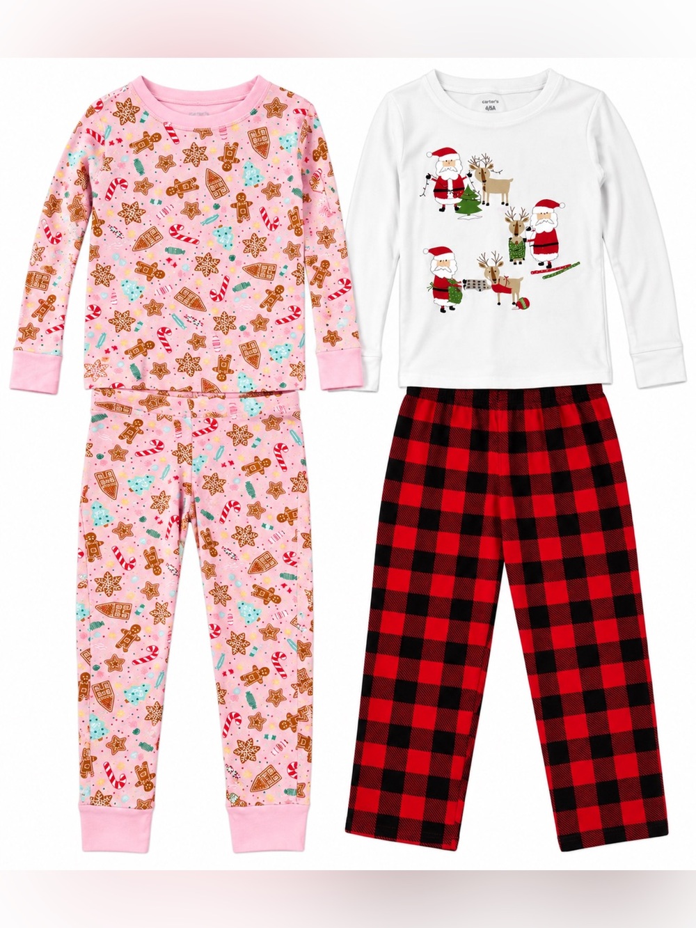 Carter’s & Old Navy Girls Christmas Pajama Bundle Size 6/6A – 4 Piece pjs